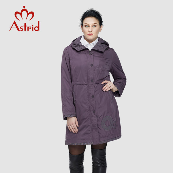 Astrid 2018 Women Trench Coat Women's Fashion Long Sleeve pattern embroidery casual women down Hooded Plus Size freeship AS-9568