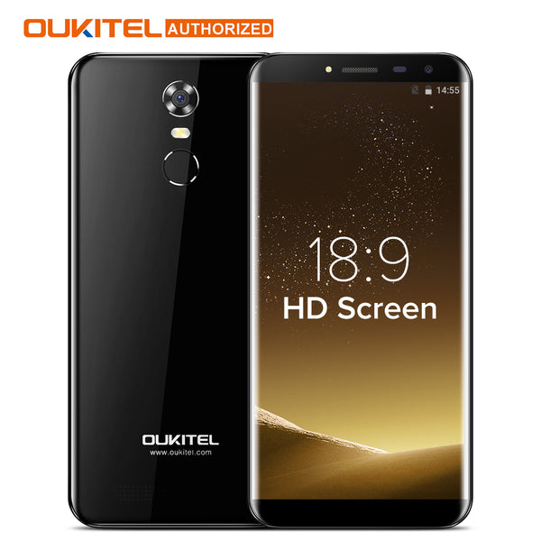 Oukitel C8 5.5 Inch 18:9 HD Screen Mobile Phone MTK6580A Quad Core 2GB RAM 16GB ROM 13MP Android 7.0 3000mAh Touch ID Cellphone